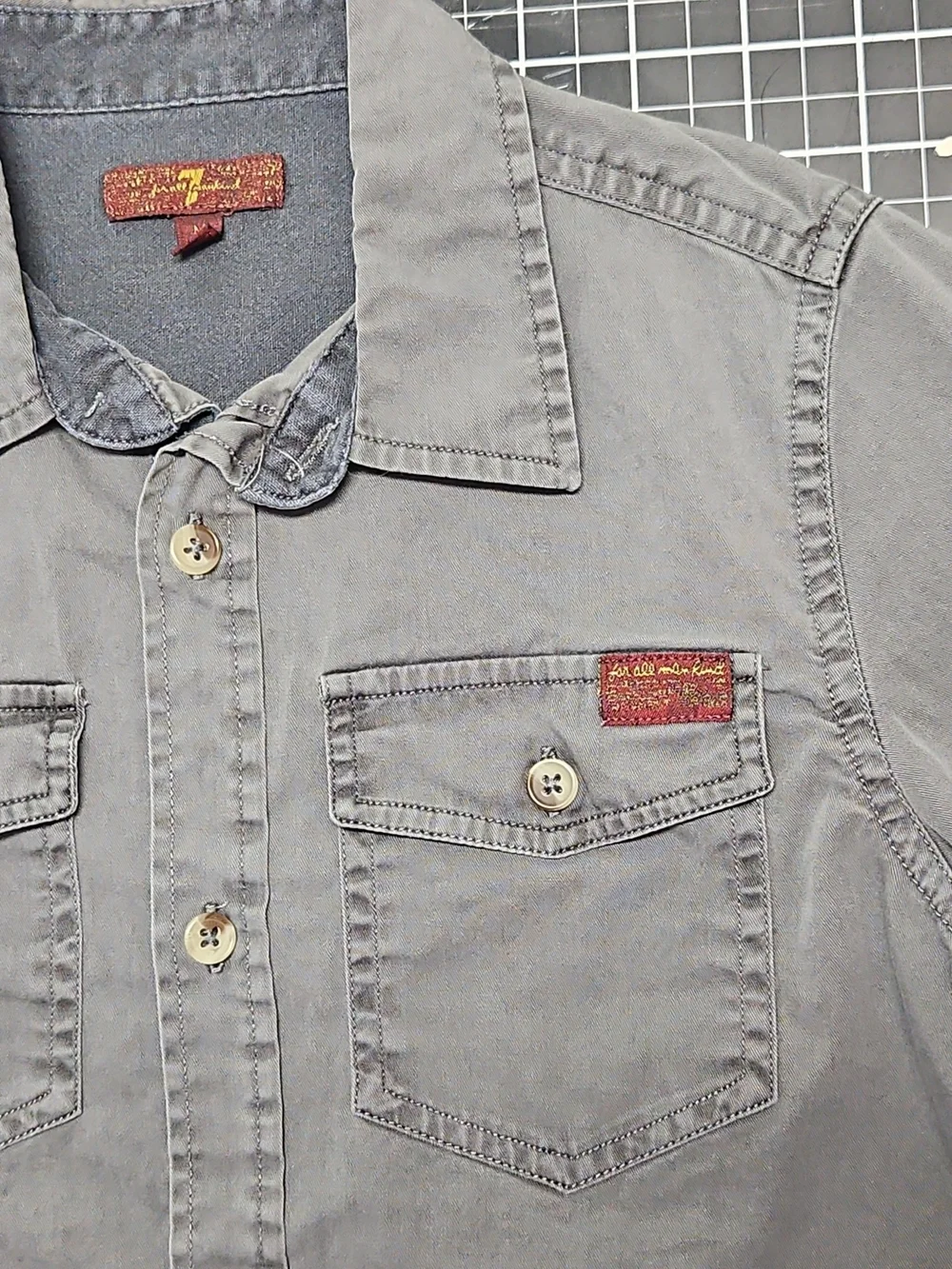 7 For All Mankind Kids Gray Button-Up Shirt Long Sleeve Size Medium